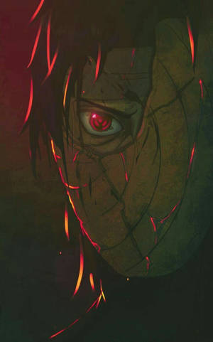 Fondo de pantalla de Obito enmascarado con solo su ojo visible bajo luz roja. — Galaxy Tab S9 Ultra Fondos de pantalla