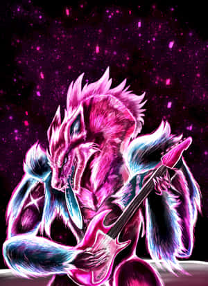Obstagoon tocando la guitarra — Rosa neón estético Fondos de pantalla
