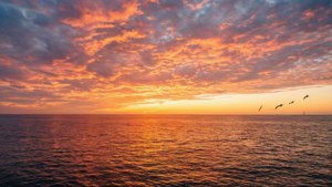 Un atardecer impresionante sobre el océano con colores vibrantes y reflejos. — Vista del cielo Fondos de pantalla