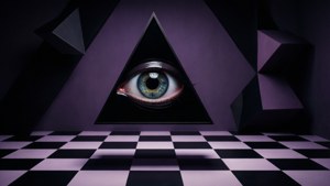Un abstracto oscuro con un ojo en un triángulo y elementos geométricos. — Estética oscura psicodélica Fondos de pantalla