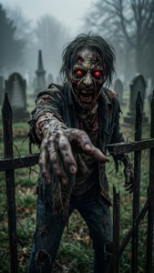 Zombi con ojos rojos brillantes en un cementerio — iPhone 5 Fondos de pantalla