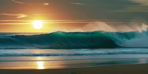 océano al atardecer,olas del mar,playa al atardecer,cielo resplandeciente,horizonte cálido,paisaje marino tranquilo,brillo oceánico,belleza costera,paz natural,tarde en la playa,luz naranja,reflejo en el agua,mar pacífico,atardecer junto al mar,vista panorámica