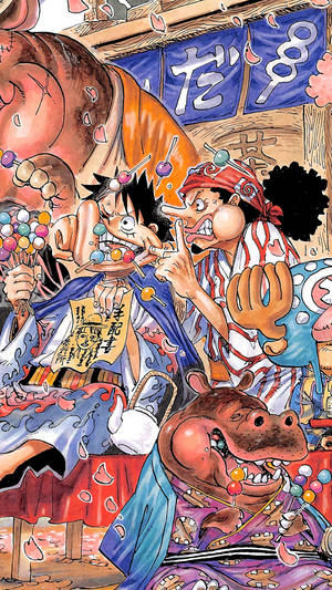 One Piece Fondo de Pantalla Luffy y Usopp Comiendo Dango