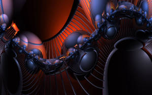 Líneas y formas abstractas 3D con grandes esferas púrpura oscuro