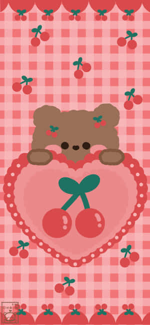 Osito de peluche con corazón y diseño de cereza
