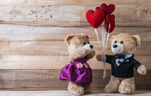 Ositos de San Valentín con globos de corazón rojo — Lindo día de San Valentín Fondos de pantalla