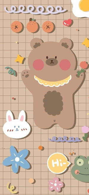 Oso coreano en cuadrícula marrón — Pixel 10 Pro Fondos de pantalla