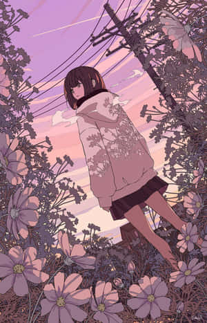 Paisaje Anime Encantador con un Sol Poniente — Anime hermoso Fondos de pantalla