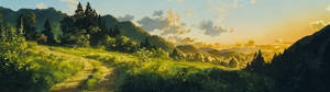 Paisaje natural verde en anime como fondo de pantalla de doble monitor — Estética verde GIF Fondos de pantalla