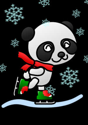 Panda Patinando en el Paraíso Invernal — Panda Fondos de pantalla
