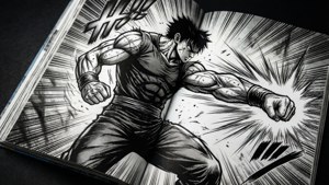 Un panel de manga dinámico en blanco y negro con acción intensa. — Manga GIF Fondos de pantalla
