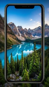 Escena vibrante de naturaleza como fondo de pantalla en pantalla de iPhone X.