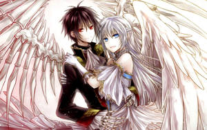 Pareja de anime abrazándose con alas — Pareja de anime GIF Fondos de pantalla