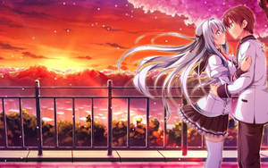 Pareja de anime abrazándose al atardecer — Pareja de anime GIF Fondos de pantalla