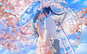 Pareja de anime linda en primavera