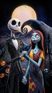Jack y Sally posan románticamente en Ciudad Halloween.