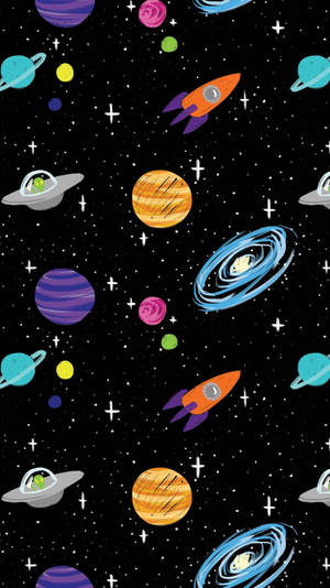 Fondo de pantalla de patrón de garabatos de planetas espaciales