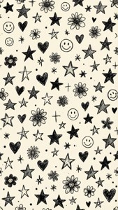 Patrón caprichoso de garabatos con estrellas y flores. — Estética indie GIF Fondos de pantalla