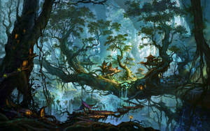 Aldea en un Bosque Encantado — Bosque oscuro Fondos de pantalla