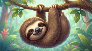 Adorable perezoso kawaii colgando boca abajo. — Kawaii Fondos de pantalla