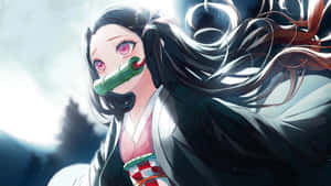 Personaje de Manga Nezuko Kamado Linda con Luna Brillante