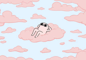 Personaje Ketnipz relajándose en el cielo con estilo cartoon — Rosa aesthetic GIF Fondos de pantalla