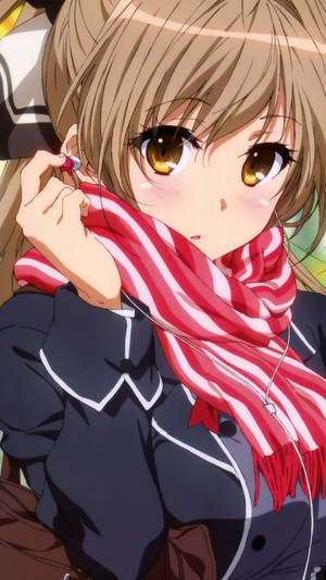 Personajes de anime lindos con bufanda roja — Chica anime linda Fondos de pantalla
