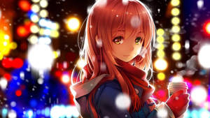 Personajes de anime lindos en la nieve — Chica anime linda Fondos de pantalla