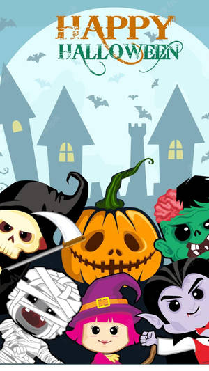 Fondo de pantalla de personajes de caricatura asomándose en Halloween