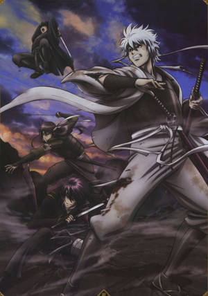 Fondo de pantalla de personajes de Gintama listos para pelear — Anime pelea Fondos de pantalla