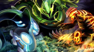 Fondo de pantalla de la lucha de los tres Pokémon legendarios.
