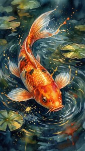 Fondo de pantalla artístico de pez koi en acuarela para iPhone Xs.