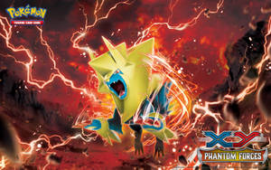 Personaje Pokémon saltando en un trueno rojo.