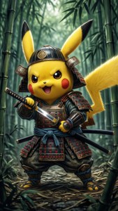 Un dramático Pikachu samurái en estilo de pincel de tinta — iPhone 8 Plus Fondos de pantalla
