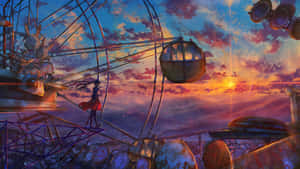 Pintura 4K de la Rueda de la Fortuna al Atardecer