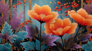 abstracto,japonés,pintura,floral,flores,vívido,arte,naturaleza,diseño,ilustración,tradicional,moderno,follaje,botánico,artístico