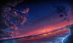 Atardecer estético anime de nubes naranjas hermosas — Escena de anime GIF Fondos de pantalla
