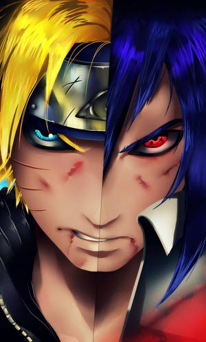 Pintura digital de Sasuke Naruto de medio rostro para iPhone — Naruto y sasuke Fondos de pantalla