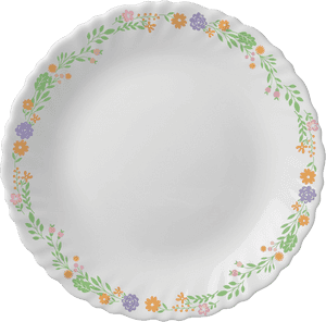 Plato de cerámica con patrón floral y bordes festoneados
