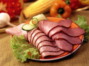 Fondo de pantalla de Plato Naranja con Jamón — 4:3 Fondos de pantalla