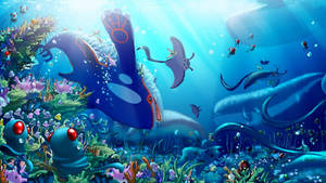 Fondo de pantalla submarino de Pokémon marinos y peces.