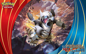 Pokémon de metal tierra en batalla en el campo de batalla