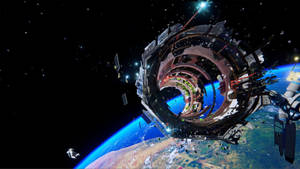 Fondo de pantalla 4K de satélites flotando en el espacio.