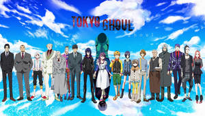 Fondo de pantalla de póster de personajes de Tokyo Ghoul con cielo azul — Tokyo ghoul GIF Fondos de pantalla
