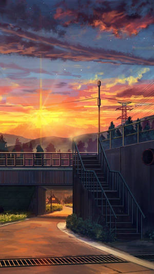 Puente de carretera vacío atardecer anime estético