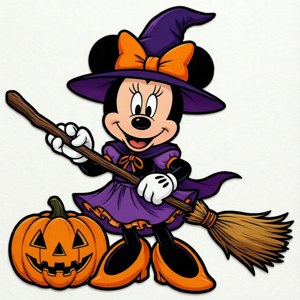 Minnie Mouse como bruja en estilo recortable SVG con calabaza.