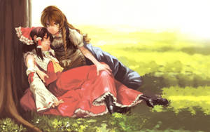 Fondo de pantalla de Reimu y Marisa, pareja lésbica de anime — Anime lesbiana Fondos de pantalla