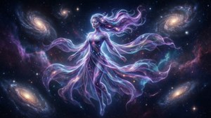 Fondo de pantalla de Astra flota en el espacio con estrellas y galaxias