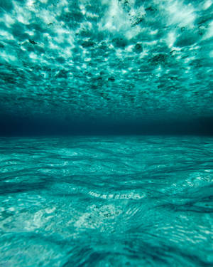 Océano azul claro en Maldivas, toma submarina con reflejo de la luz solar en el agua.
