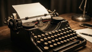 Una máquina de escribir antigua lista para escribir, con un tono sepia nostálgico. — Estética retro Fondos de pantalla